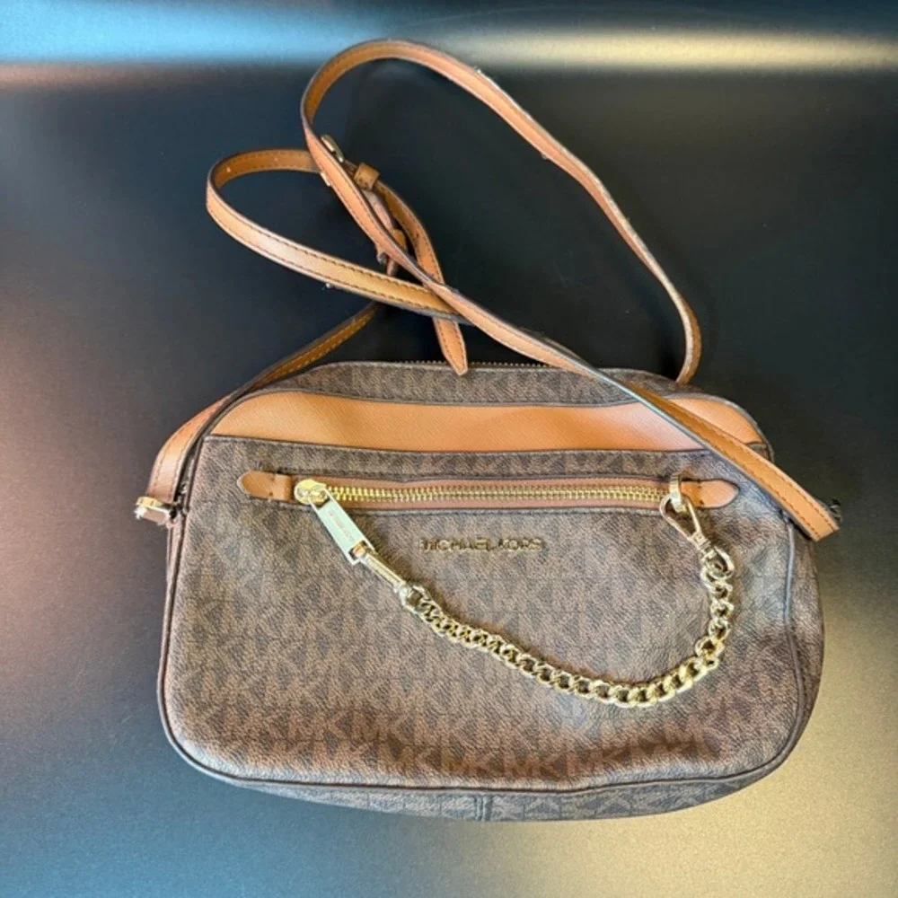 Michael‎ Kors Jet Set East West Brown Monogram PVC Crossbody Bag Womens Medium